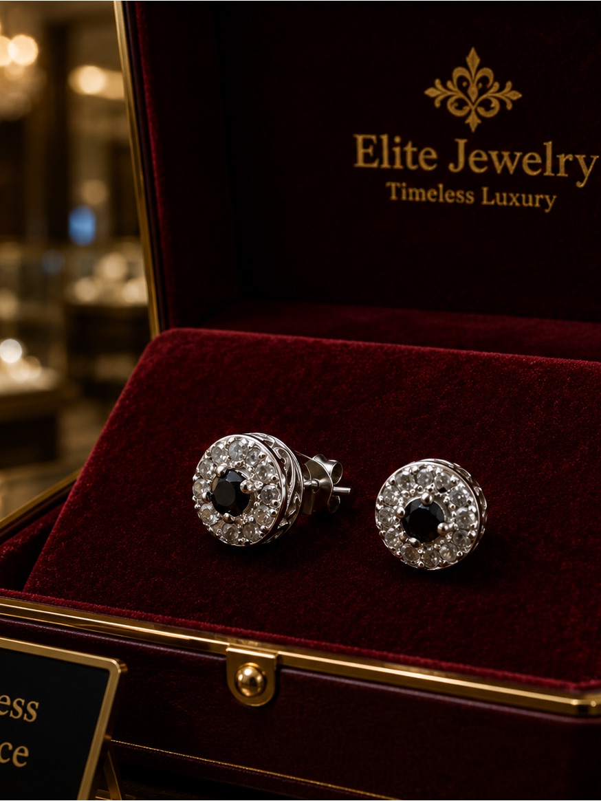 1/4 Ct Genuine Black & White Diamond Halo Stud Earrings, Ss .925 Msrp $399